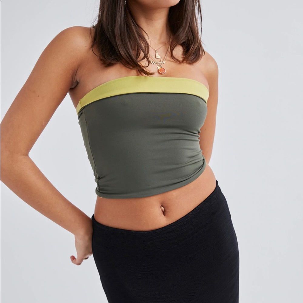 Susamusa nova tube top in khaki/lime green